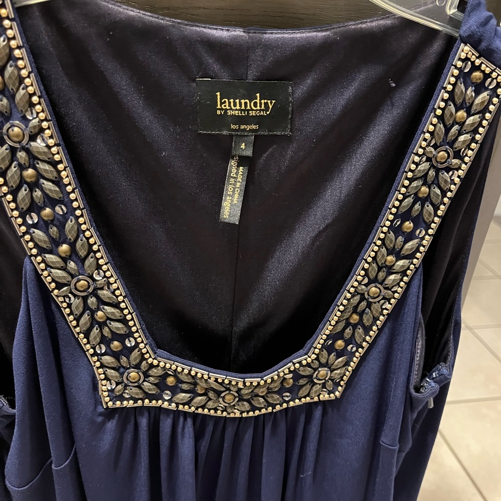Laundry By Shelli Segal Midnight Blue top with Gold Accents
